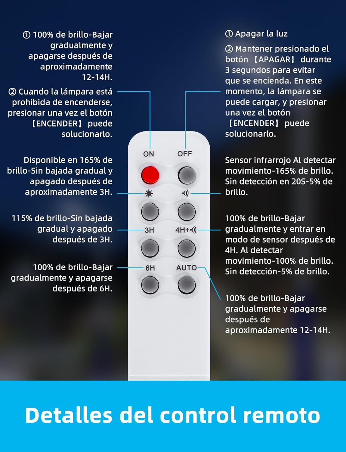 Farola solar LED exterior con sensor de movimiento, mando a distancia, 3000LM luz blanca. Foco solar LED potentes con temporizador, impermeable protección IP65