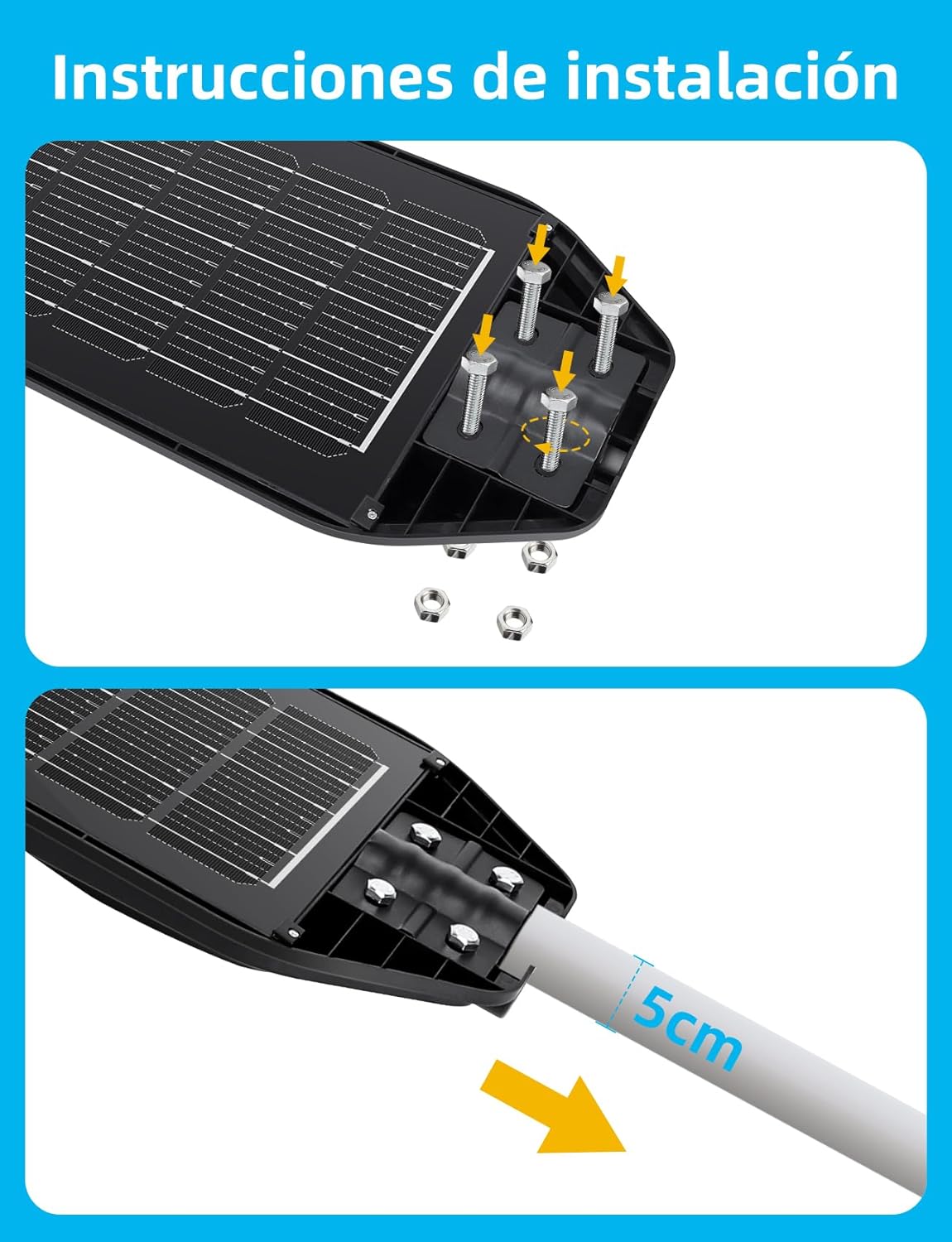 Farola solar LED exterior con sensor de movimiento, mando a distancia, 3000LM luz blanca. Foco solar LED potentes con temporizador, impermeable protección IP65